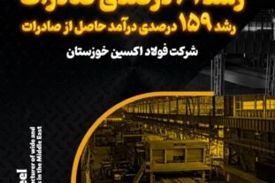 رشد ۶۱ درصدی صادرات و رشد ۱۵۹ درصدی درآمد حاصل از صادرات در فولاد اکسین خوزستان